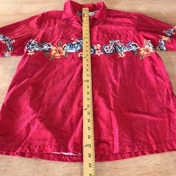 Bishop Street Shirt Men L Red Motorcycle Floral Button Up Pocket Short Sleeve - Picture 5 of 11